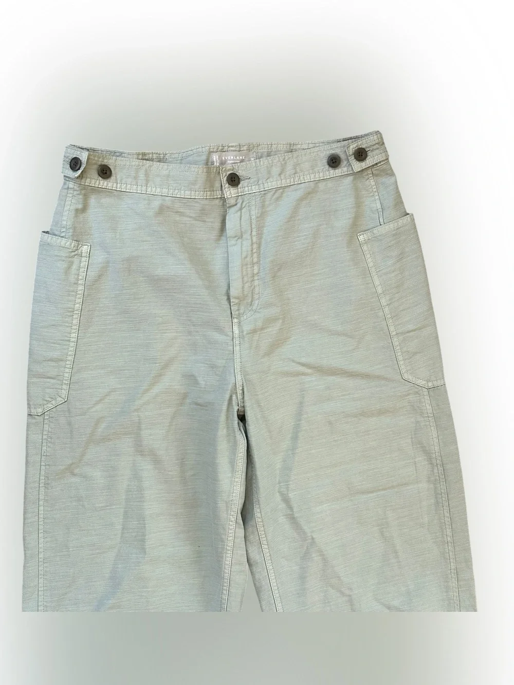 Everlane Pale Green Organic Cotton Linen Fatigue Barrel Leg Trousers Size 14